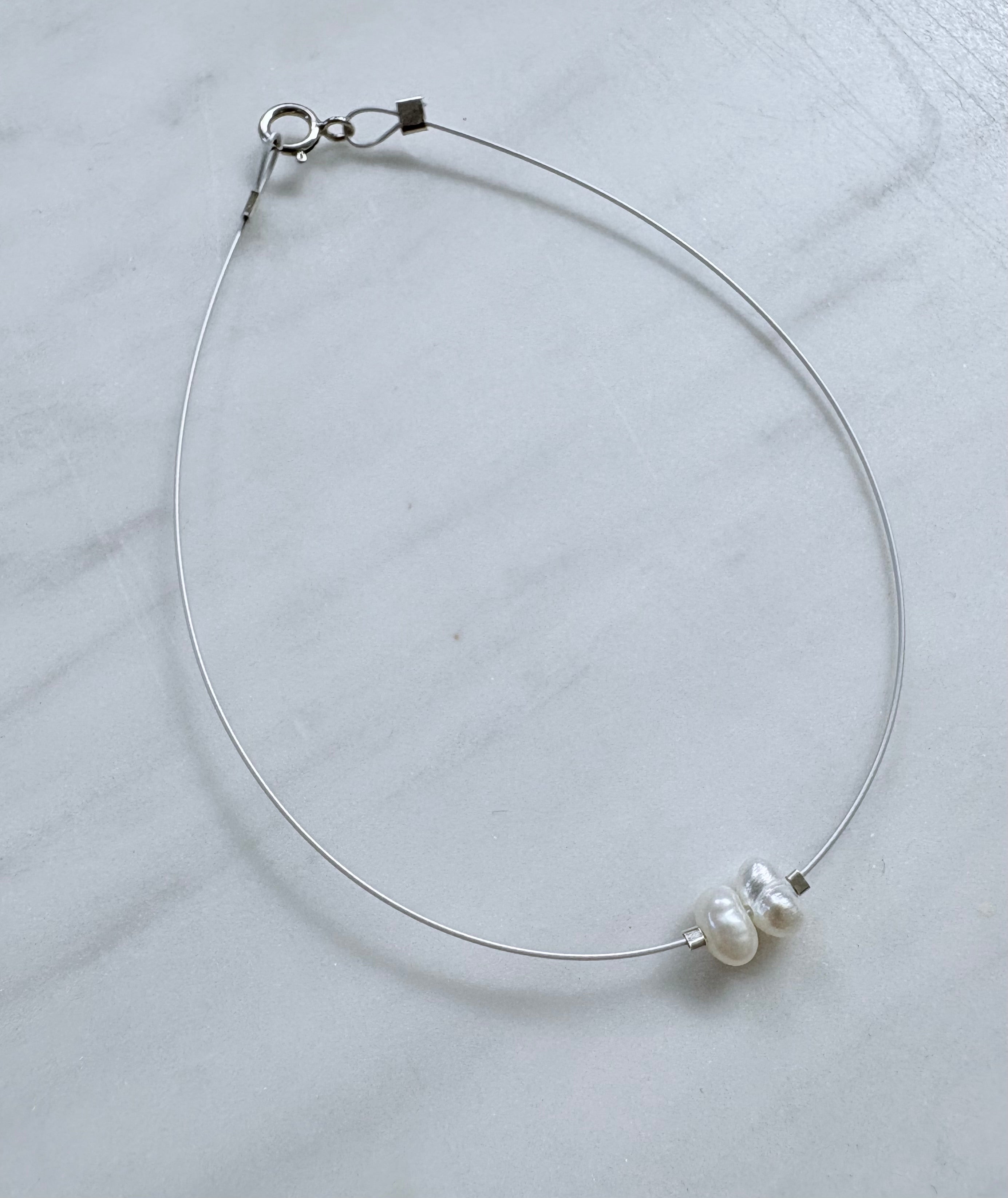 Silver Dainty 2 Pearls 6.5in