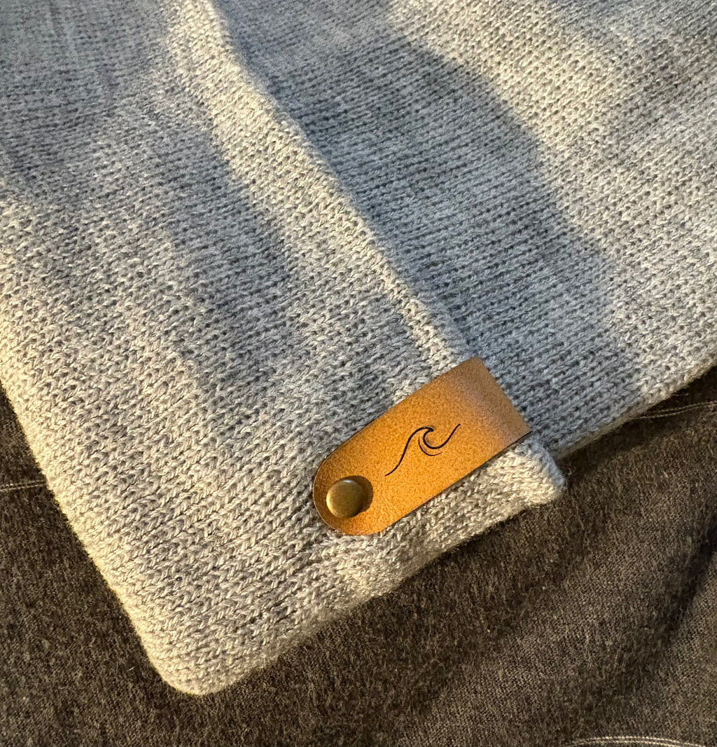 Grey Beanie with Wave Tag