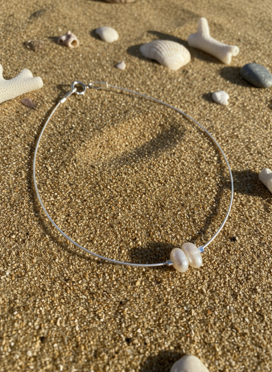 Silver Dainty 2 Pearl Bracelet 6.5in